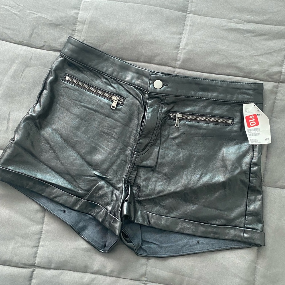 H&M black pleather shorts